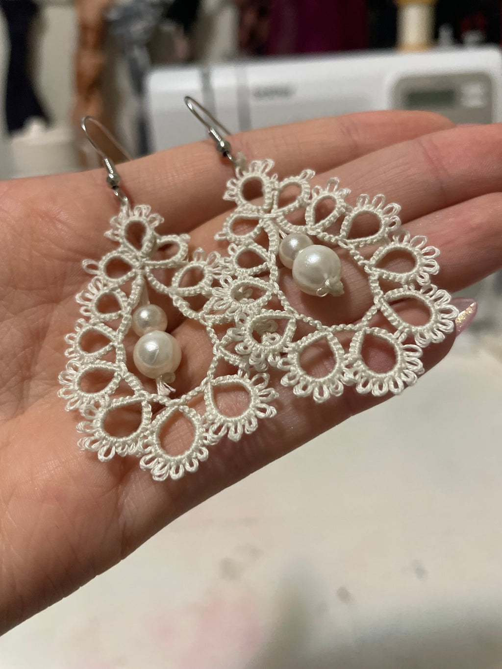 Lace Pearl Drop Earrings