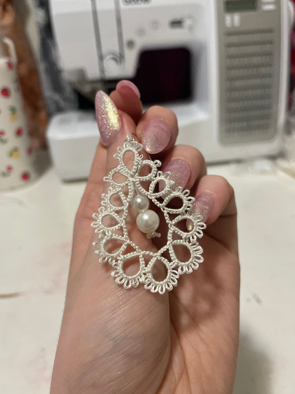 Lace Pearl Drop Earrings